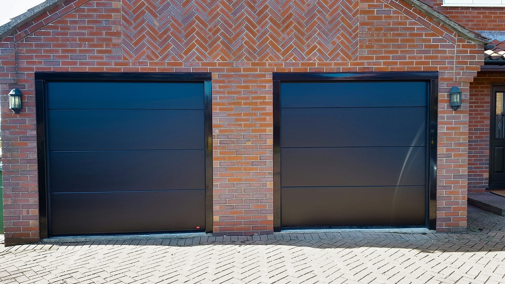 Birkdale ribbed insulated sectional garage door with a black powder coated finish for a modern appearance.
